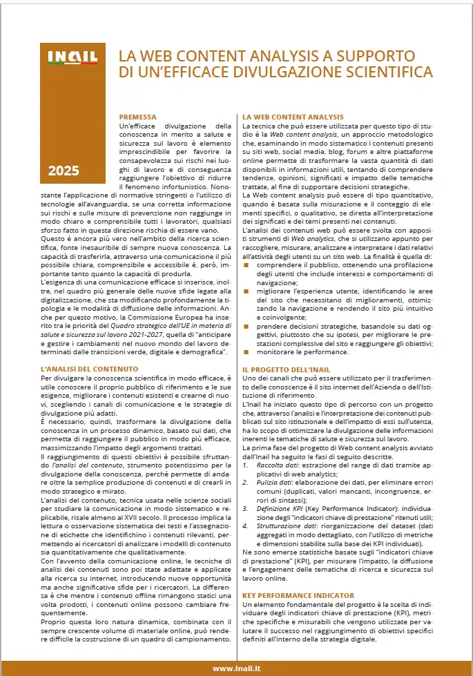 Web Content Analysis a supporto di un’efficace divulgazione scientifica Web Content Analysis a supporto di un’efficace divulgazione scientifica